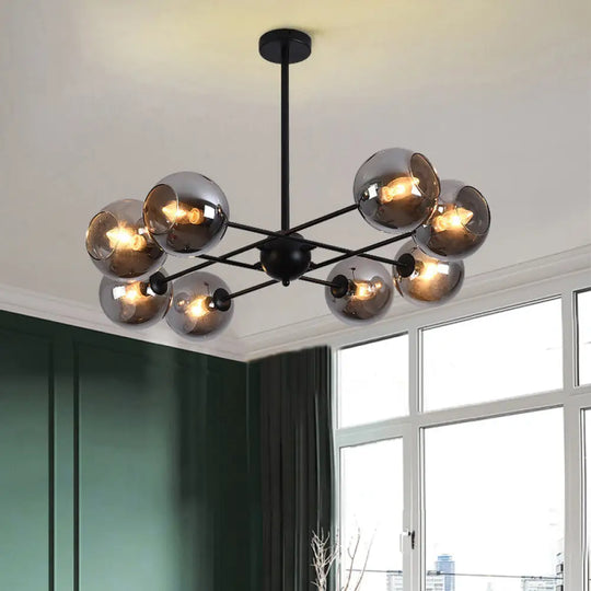 Sleek Glass Dining Chandelier - Minimalistic Ball Pendant Ceiling Light 8 / Black Smoke Grey