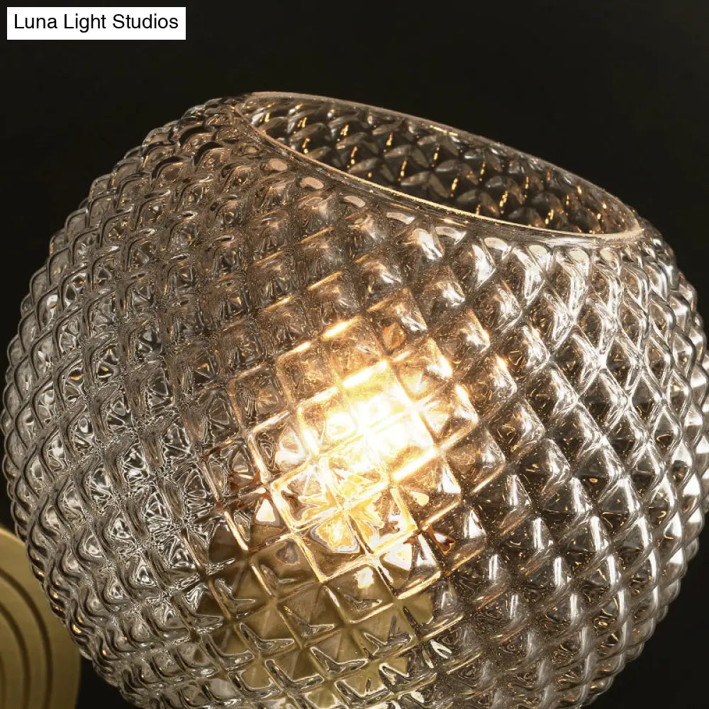 Sleek Glass Globe Wall Sconce: Ribbed Simplicity Brass Finish Mounted Light Fixture