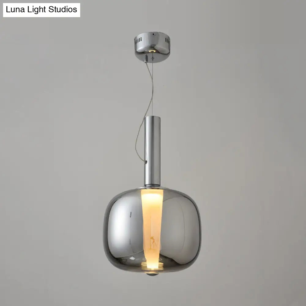 Minimalist Glass Suspension Pendant Light With Slender Neck Bottle Design Chrome