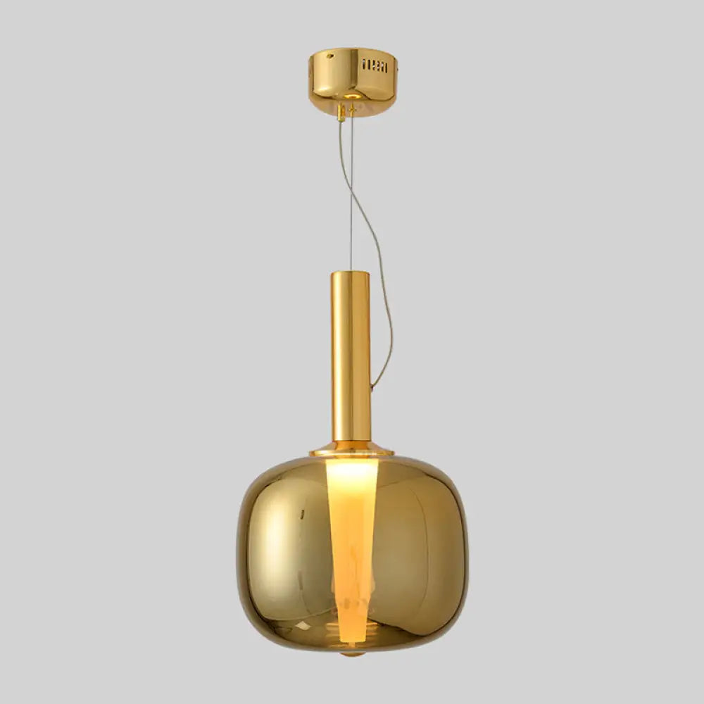 Sleek Glass Neck Hanging Lamp - Minimalist Single Pendant Light Kit Gold