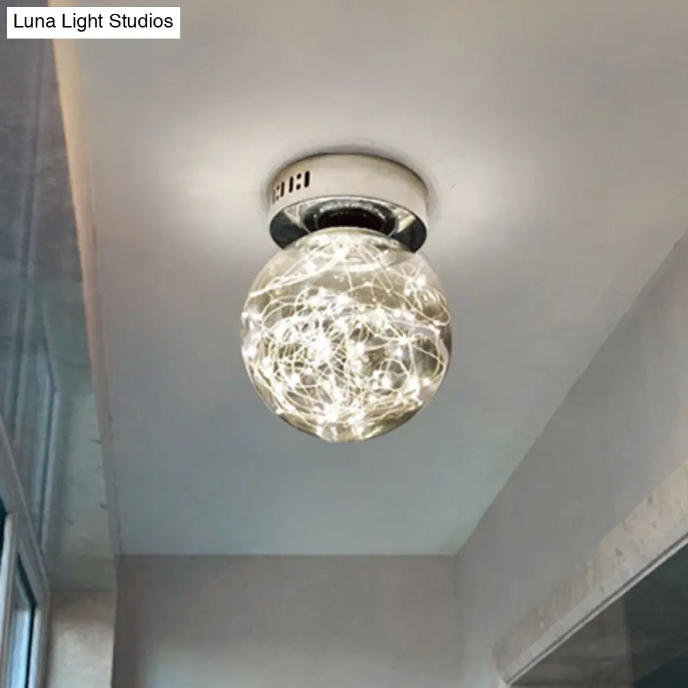 Sleek Glass Sphere Led Flush Mount Ceiling Light For Porch