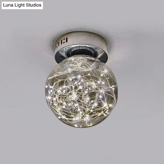 Sleek Glass Sphere Led Flush Mount Ceiling Light For Porch