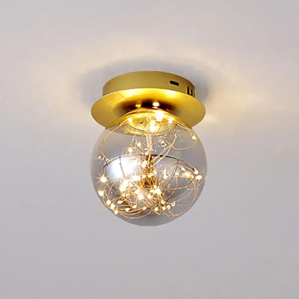 Sleek Glass Sphere Led Flush Mount Ceiling Light For Porch Smoke Gray / C