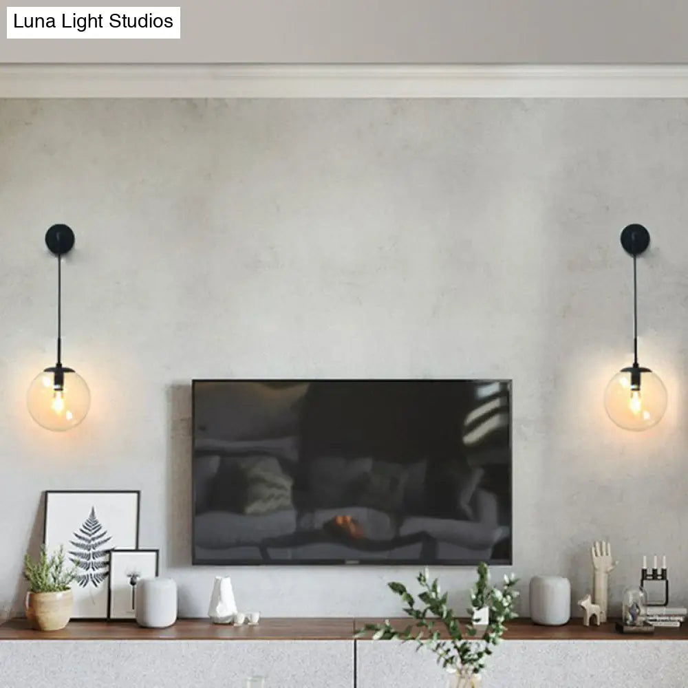 Sleek Glass Spherical Wall Sconce Light - Stylish Single Bulb Hanging Lighting For Living Room