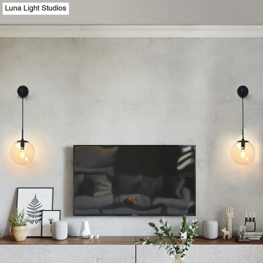 Sleek Glass Spherical Wall Sconce Light - Stylish Single Bulb Hanging Lighting For Living Room