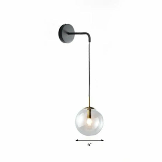 Sleek Glass Spherical Wall Sconce Light - Stylish Single Bulb Hanging Lighting For Living Room Black