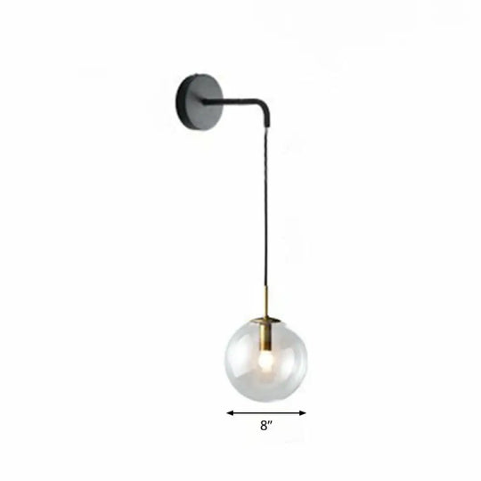 Sleek Glass Spherical Wall Sconce Light - Stylish Single Bulb Hanging Lighting For Living Room Black