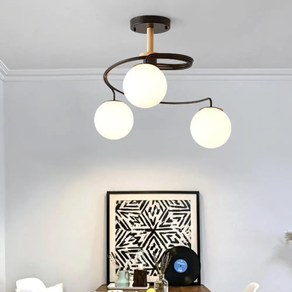 Sleek Globe Living Room Illumination: Ultra-Contemporary Milk Glass Semi-Flush Ceiling Light 3 /