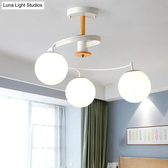 Sleek Globe Living Room Illumination: Ultra-Contemporary Milk Glass Semi-Flush Ceiling Light 3 /