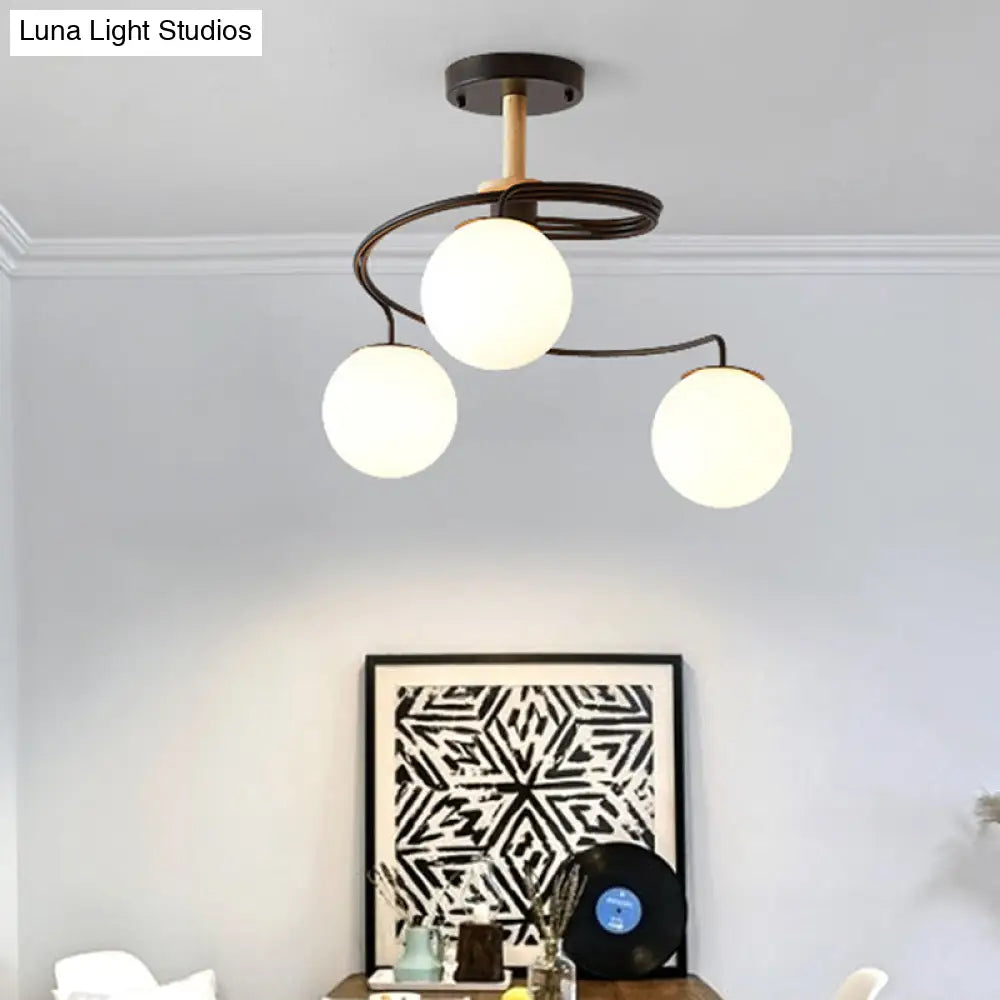 Sleek Globe Living Room Illumination: Ultra-Contemporary Milk Glass Semi-Flush Ceiling Light 3 /