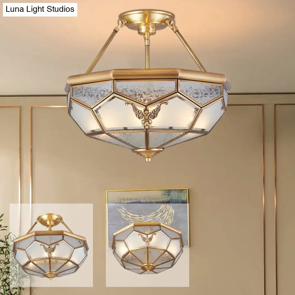 Sleek Gold Bowl-Shaped Metal Semi Flush Chandelier Ceiling Light - Simplicity Meets Elegance For