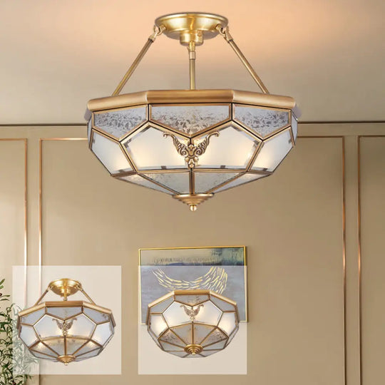 Sleek Gold Bowl - Shaped Metal Semi Flush Chandelier Ceiling Light - Simplicity Meets Elegance For