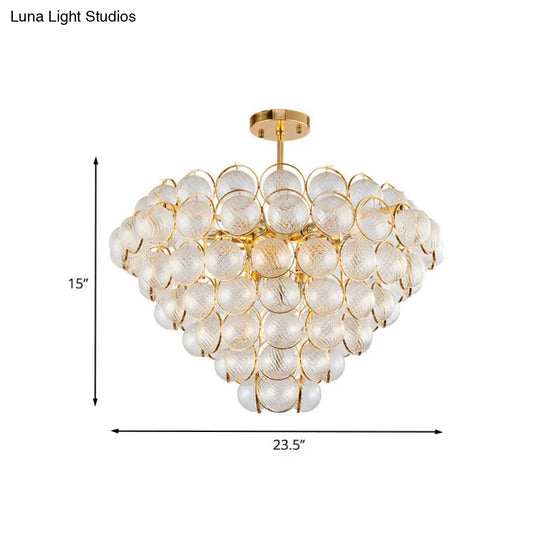 Sleek Gold Ceiling Light Fixture With Clear Ribbed Crystal Ball For Tapered Bedroom