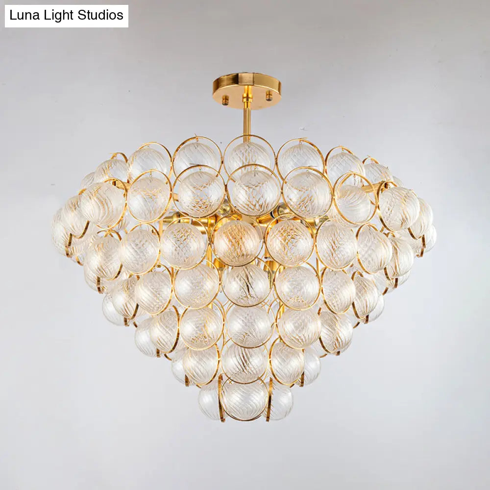 Sleek Gold Ceiling Light Fixture With Clear Ribbed Crystal Ball For Tapered Bedroom