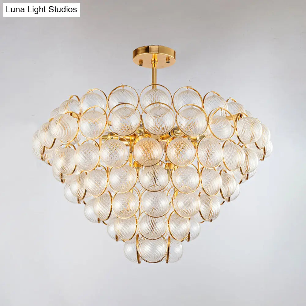 Sleek Gold Ceiling Light Fixture With Clear Ribbed Crystal Ball For Tapered Bedroom