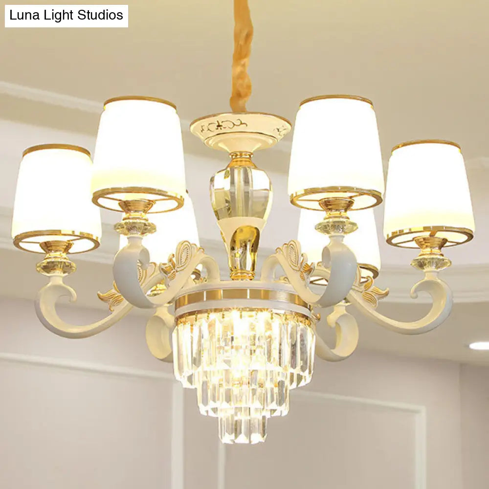 Sleek Gold Conical Pendant Light With Opaline Glass Chandelier - Elegant Simplicity Curved Arm