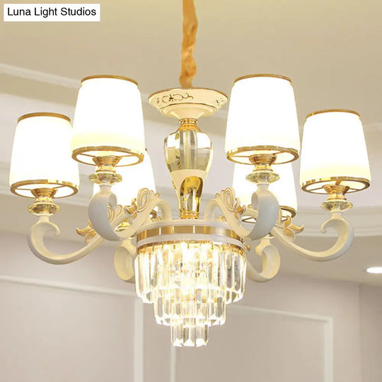 Sleek Gold Conical Pendant Light With Opaline Glass Chandelier - Elegant Simplicity Curved Arm