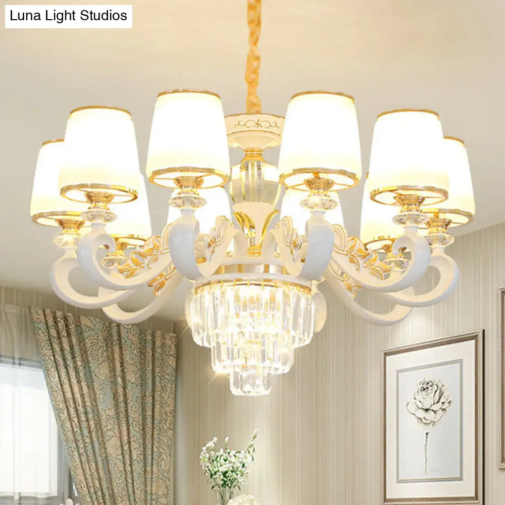 Sleek Gold Conical Pendant Light With Opaline Glass Chandelier - Elegant Simplicity Curved Arm 10 /