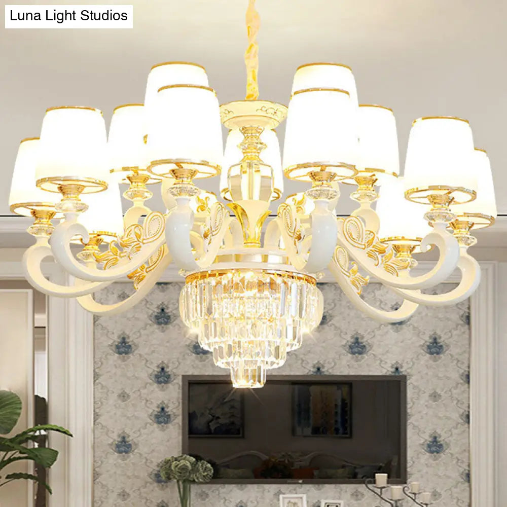 Sleek Gold Conical Pendant Light With Opaline Glass Chandelier - Elegant Simplicity Curved Arm 15 /