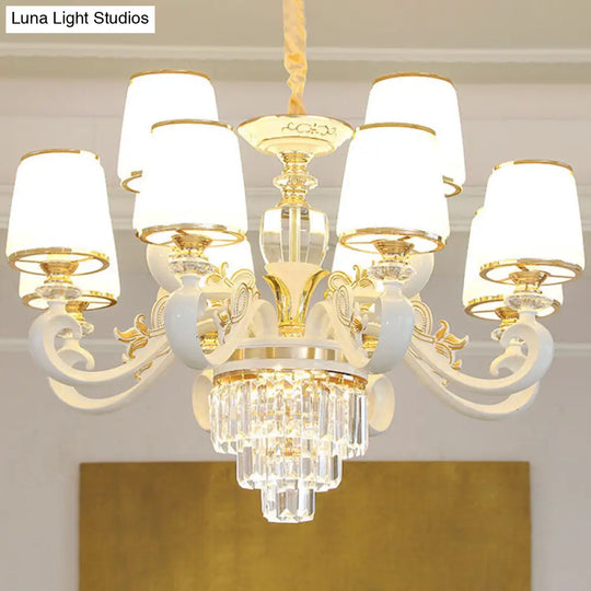 Sleek Gold Conical Pendant Light With Opaline Glass Chandelier - Elegant Simplicity Curved Arm 12 /