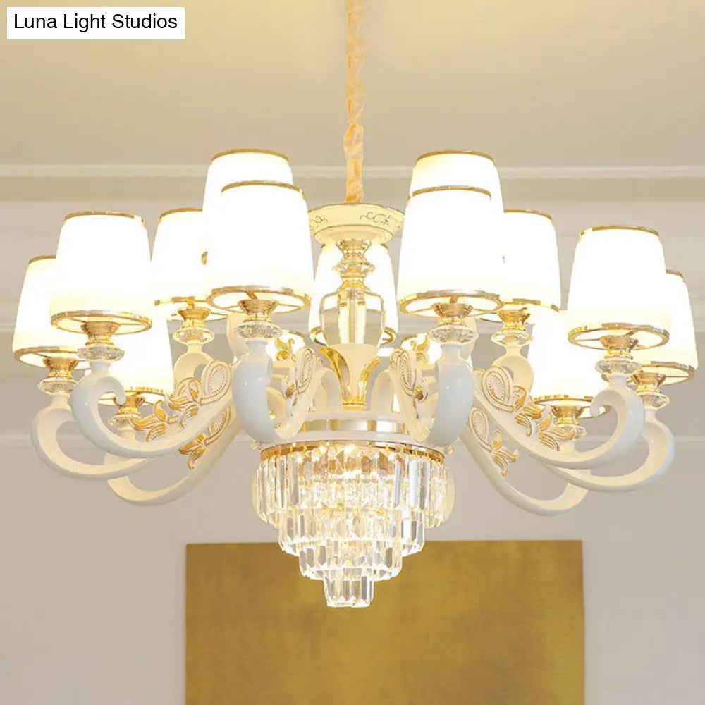 Sleek Gold Conical Pendant Light With Opaline Glass Chandelier - Elegant Simplicity Curved Arm