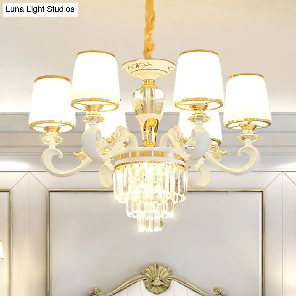 Sleek Gold Conical Pendant Light With Opaline Glass Chandelier - Elegant Simplicity Curved Arm 6 /