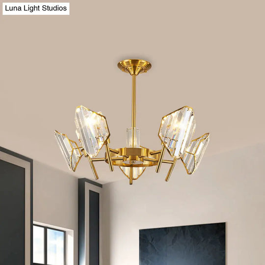 Sleek Gold Crystal Flush Mount Chandelier - Post-Modern Design With Curved Shade Semi Ceiling Light