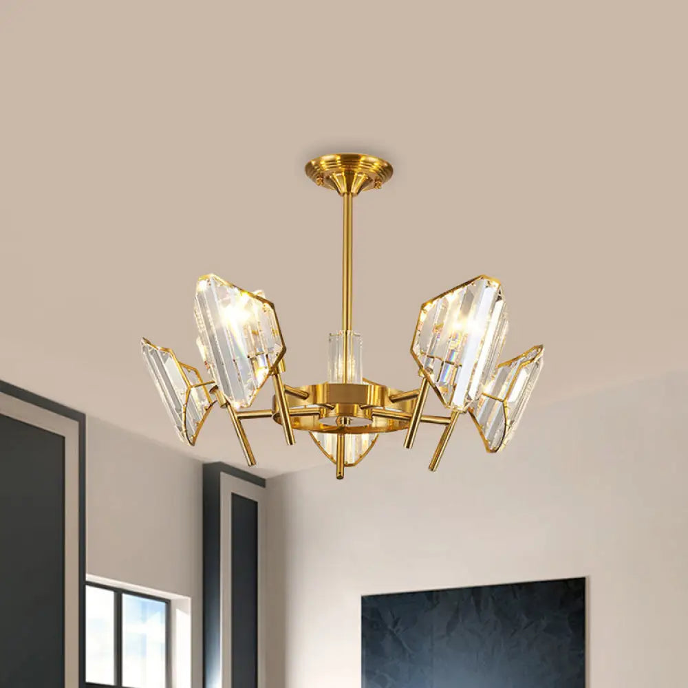 Sleek Gold Crystal Flush Mount Chandelier - Post - Modern Design With Curved Shade Semi Ceiling