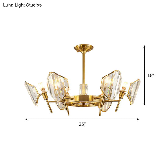 Sleek Gold Crystal Flush Mount Chandelier - Post - Modern Design With Curved Shade Semi Ceiling