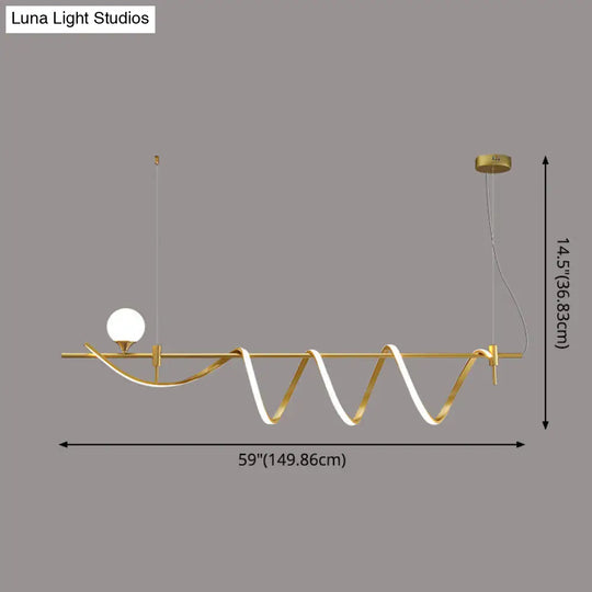 Sleek Gold Curves Pendant Light With Simplicity Led And Ball Shade