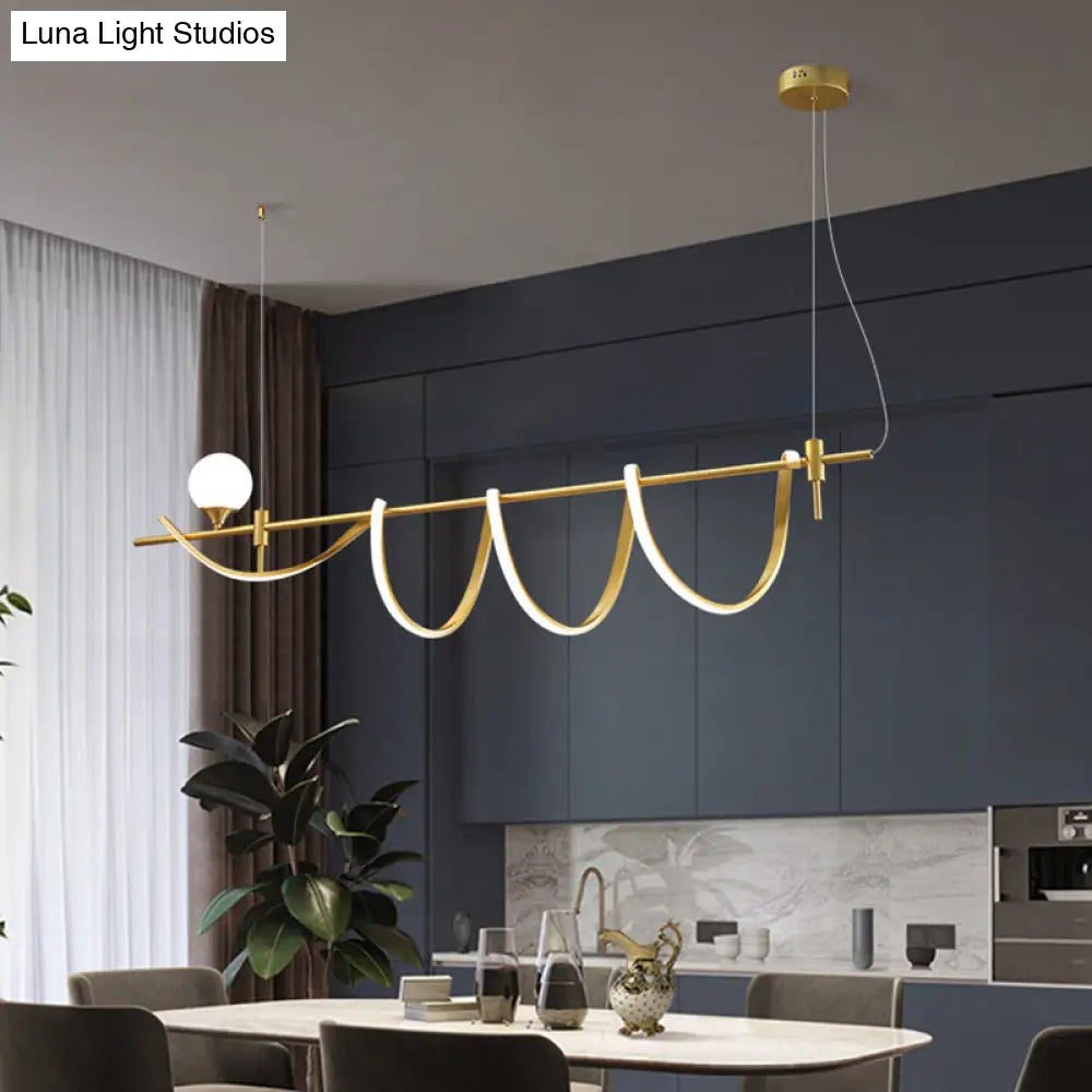 Sleek Gold Curves Pendant Light With Simplicity Led And Ball Shade