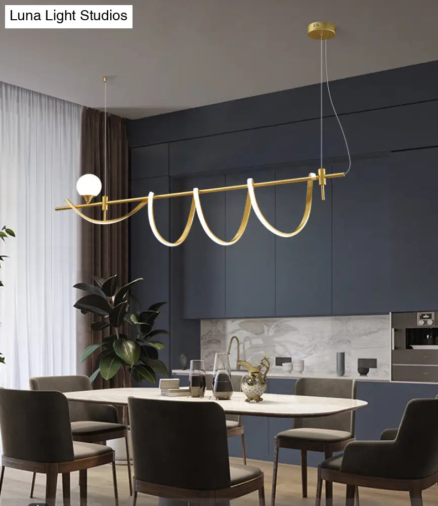 Sleek Gold Curves Pendant Light With Simplicity Led And Ball Shade