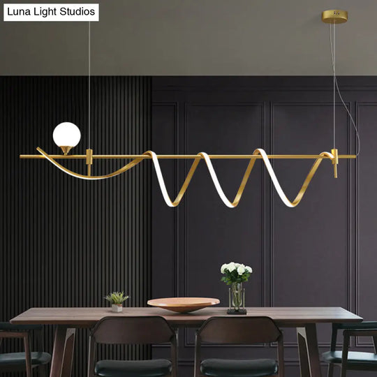 Sleek Gold Curves Pendant Light With Simplicity Led And Ball Shade