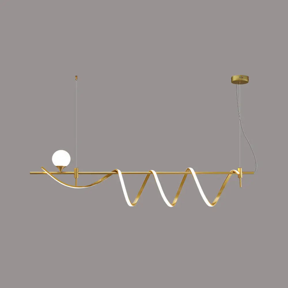 Sleek Gold Curves Pendant Light With Simplicity Led And Ball Shade / Natural