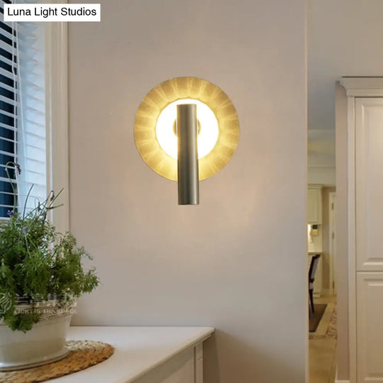 Sleek Gold Cylinder Wall Mount Light: 1-Head Led Sconce Fixture For Foyer