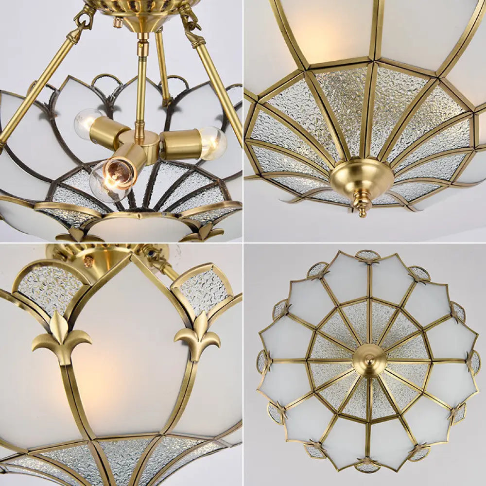 Sleek Gold Flower Shaped Ripple Glass Semi Flush Mount Chandelier For Dining Room