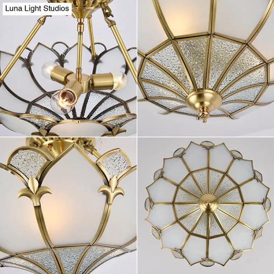 Sleek Gold Flower Shaped Ripple Glass Semi Flush Mount Chandelier For Dining Room