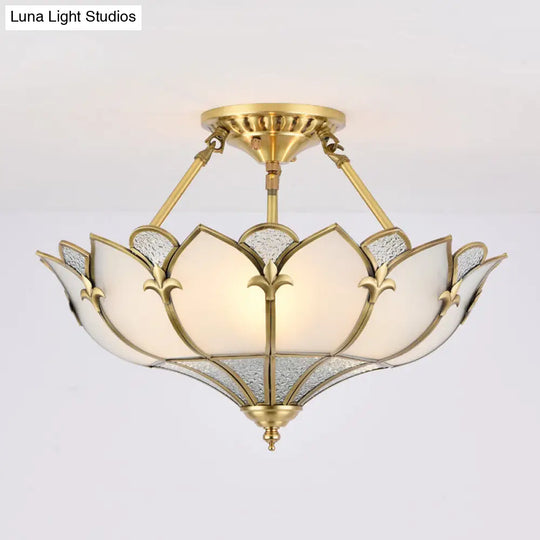 Sleek Gold Flower Shaped Ripple Glass Semi Flush Mount Chandelier For Dining Room