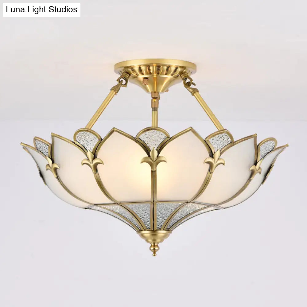 Sleek Gold Flower Shaped Ripple Glass Semi Flush Mount Chandelier For Dining Room