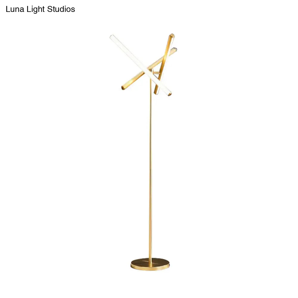 Sleek Gold Geometric Led Floor Lamp For Living Room