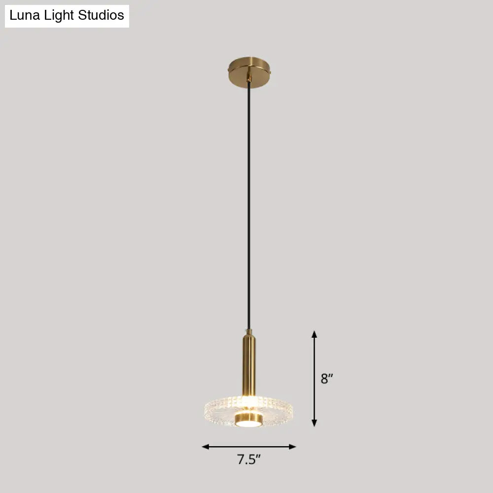 Sleek Gold Led Hanging Light Fixture For Bedroom - Simplicity Acrylic Shade Ceiling Lamp