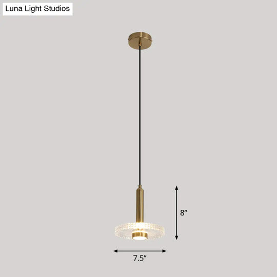 Sleek Gold Led Hanging Light Fixture For Bedroom - Simplicity Acrylic Shade Ceiling Lamp