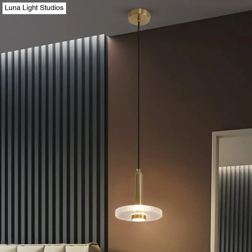 Sleek Gold Led Hanging Light Fixture For Bedroom - Simplicity Acrylic Shade Ceiling Lamp