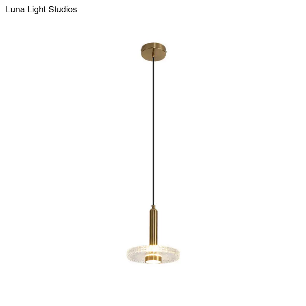 Sleek Gold Led Hanging Light Fixture For Bedroom - Simplicity Acrylic Shade Ceiling Lamp