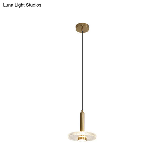 Sleek Gold Led Hanging Light Fixture For Bedroom - Simplicity Acrylic Shade Ceiling Lamp