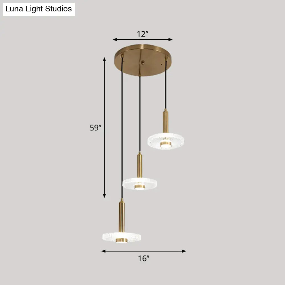 Sleek Gold Led Hanging Light Fixture For Bedroom - Simplicity Acrylic Shade Ceiling Lamp