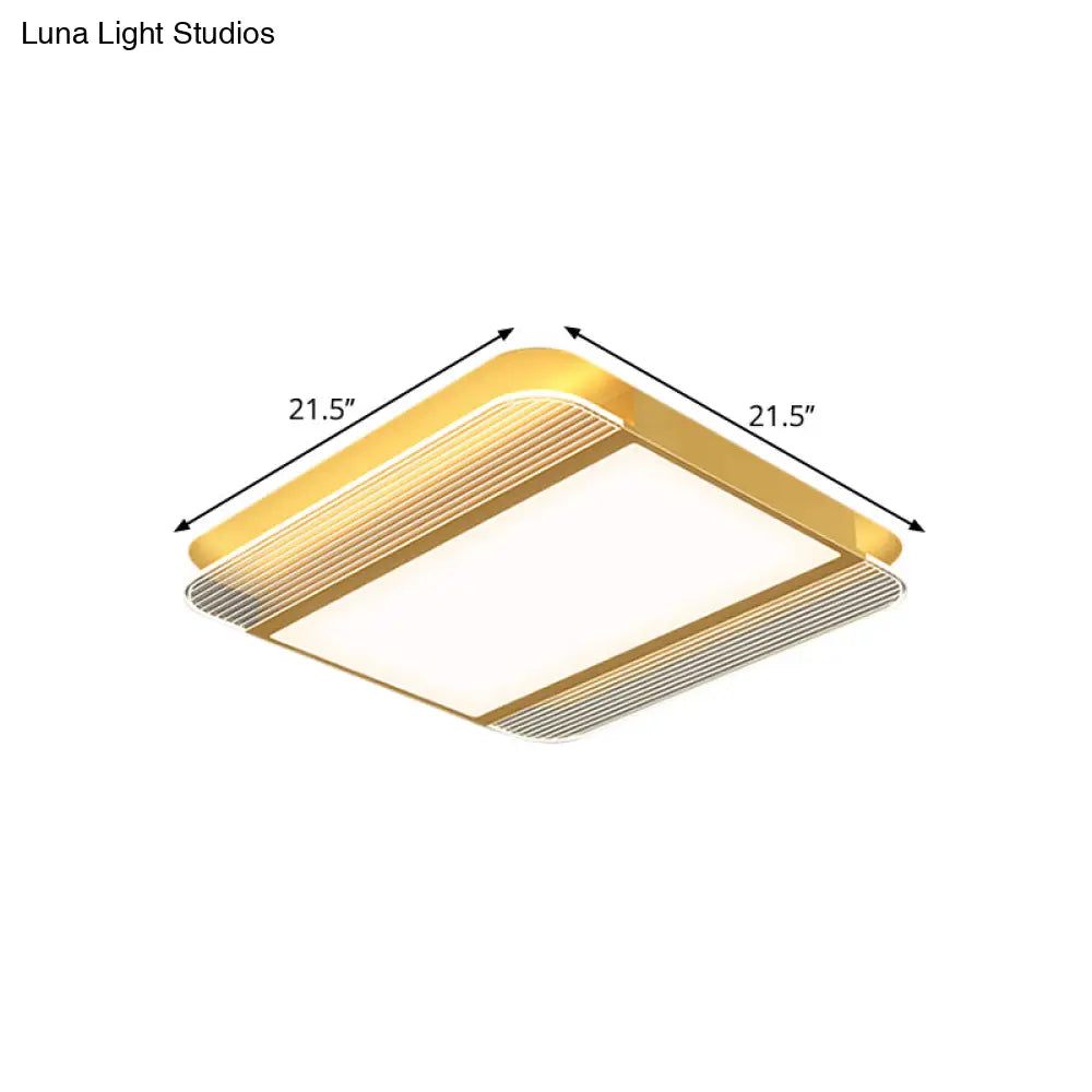 Sleek Gold Led Square Flush Mount Ceiling Light Fixture In Warm/White - 18/21.5 Width