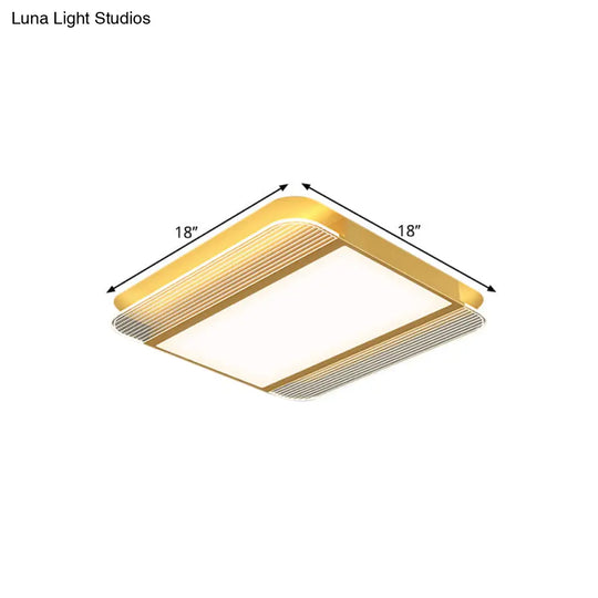 Sleek Gold Led Square Flush Mount Ceiling Light Fixture In Warm/White - 18/21.5 Width