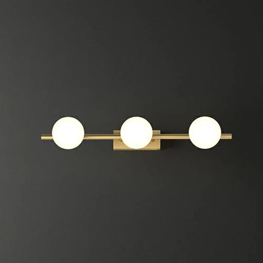 Sleek Gold Linear Vanity Wall Light With Milky Ball Glass Sconce For Bathroom 3 /
