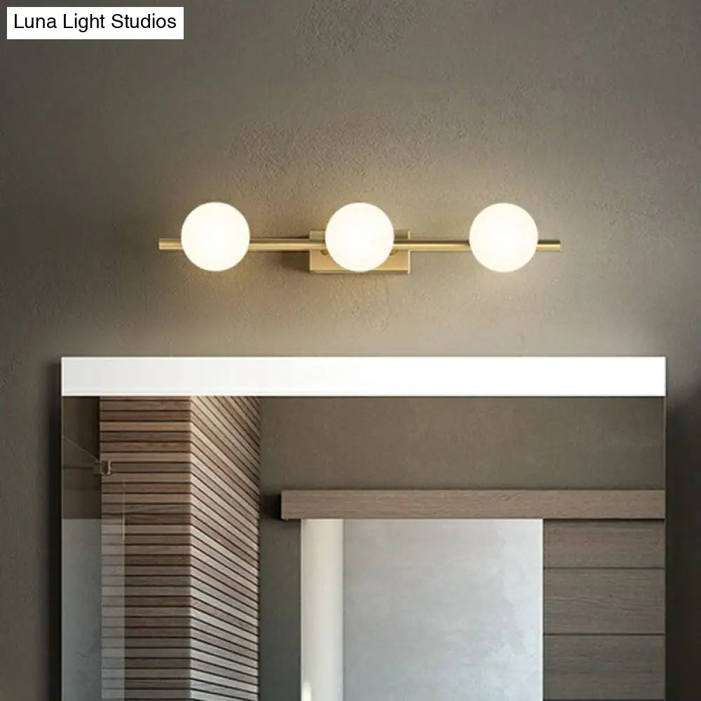 Sleek Gold Linear Vanity Wall Light With Milky Ball Glass Sconce For Bathroom